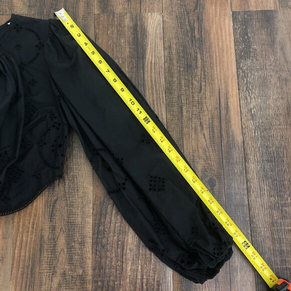 Ganni Broderie Anglaise Cropped Blouse Top Eyelet Embroidered Size XS * in Black - Picture 15 of 16